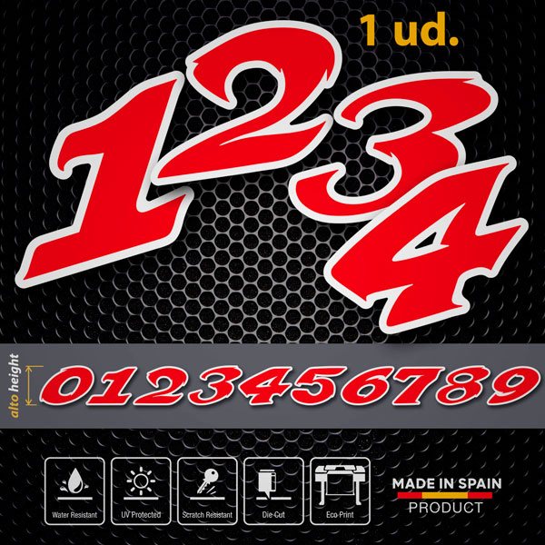 Car & Motorbike Stickers: Numbers speed red 1