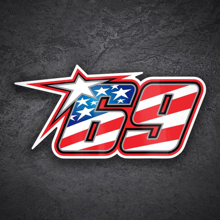 Car & Motorbike Stickers: Number 69 MotoGP Nicky Hayden with Stripes