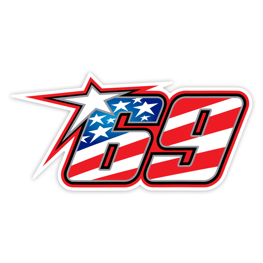 Car & Motorbike Stickers: Number 69 MotoGP Nicky Hayden with Stripes