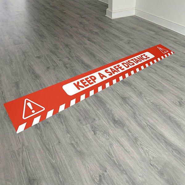 Car & Motorbike Stickers: Floor Strip Keep Distance 4 - English in red