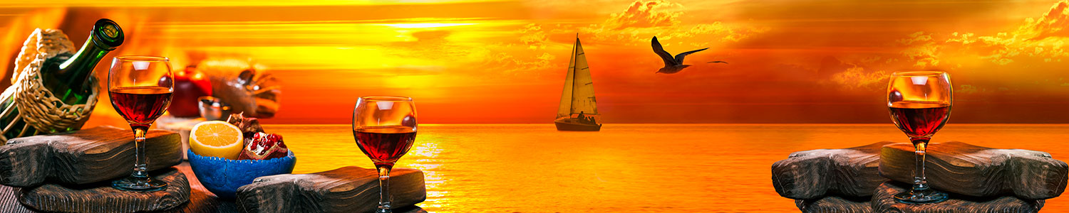 Wall Murals: Sunset on the beach and wine