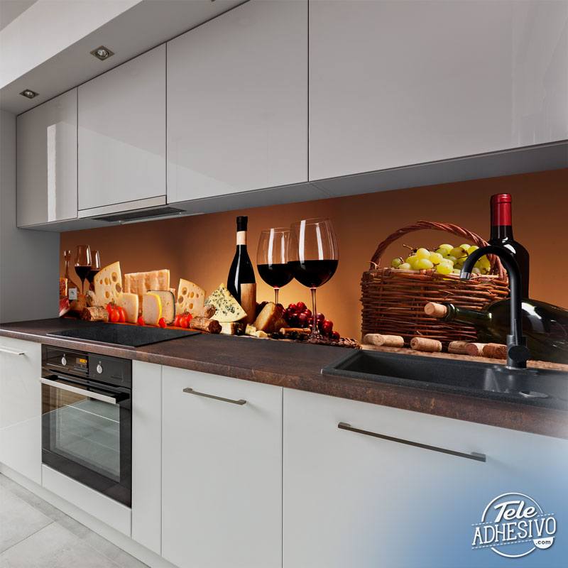 Wall Murals: Still life wine, cheese and sausages