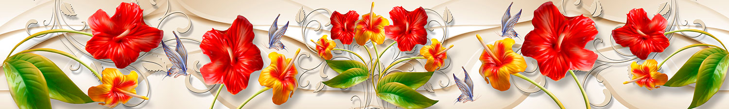 Wall Murals: Hibiscus flower with green leaves