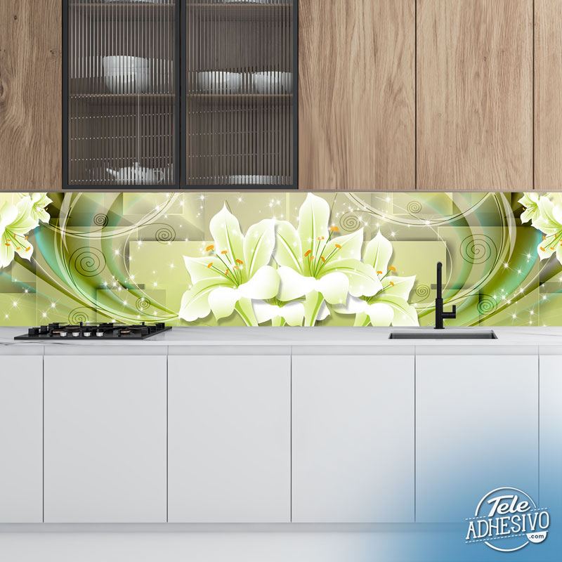 Wall Murals: Composition of green and white flowers