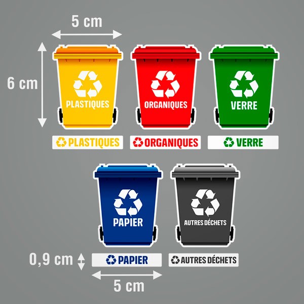 Car & Motorbike Stickers: Set 5X Stickers Recycling in French