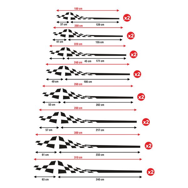 Car & Motorbike Stickers:  Lateral Vinyl 2x Set Racing Flags Arrival