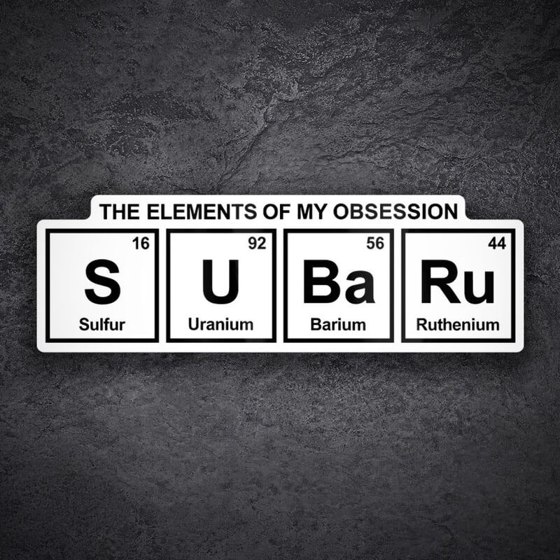 Car & Motorbike Stickers: Subaru Periodic Table Symbols