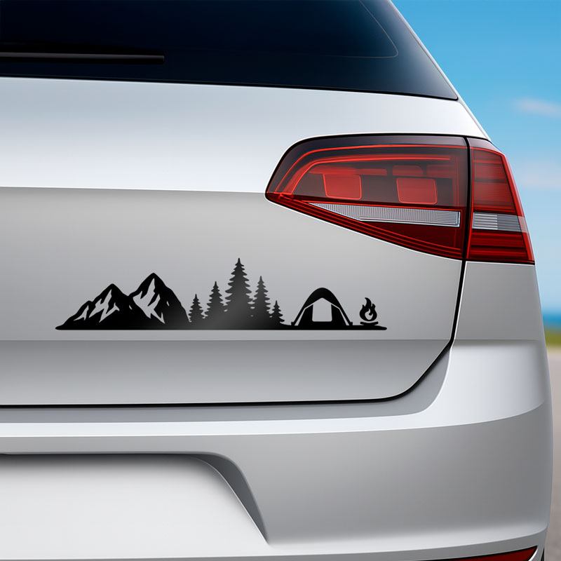 Car & Motorbike Stickers: Mountain Camping Silhouette