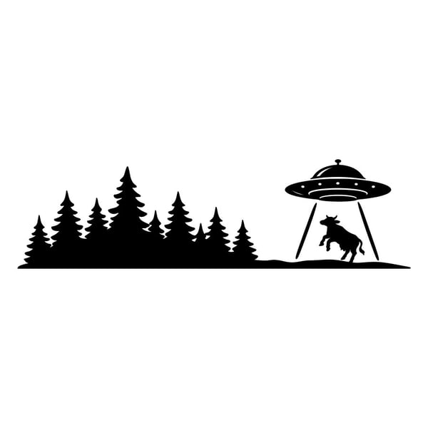 Car & Motorbike Stickers: Forest with UFO and Abducted Cow