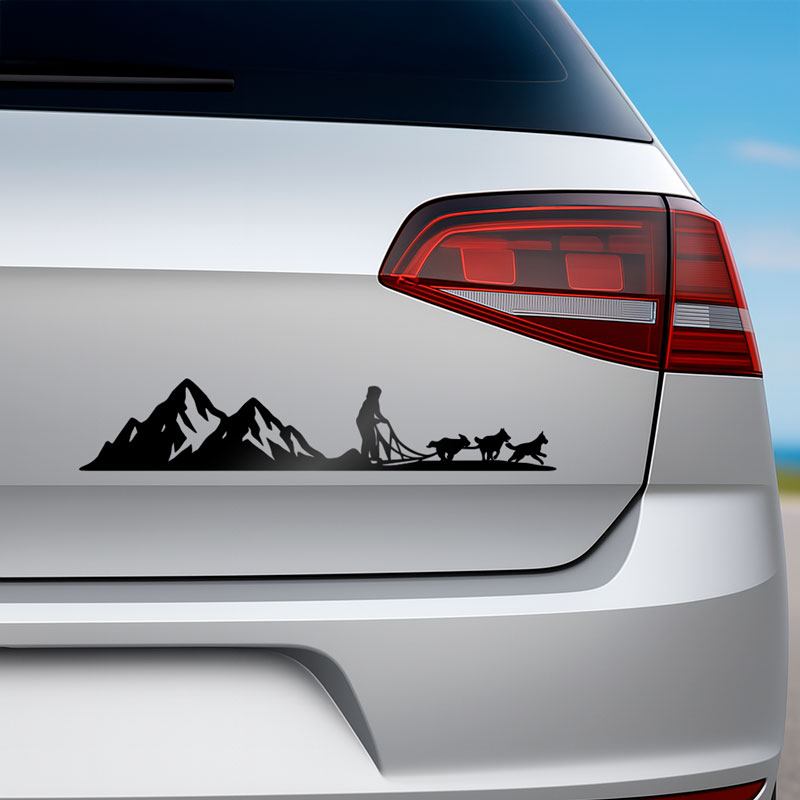 Car & Motorbike Stickers: Huskies with Snowy Mountains
