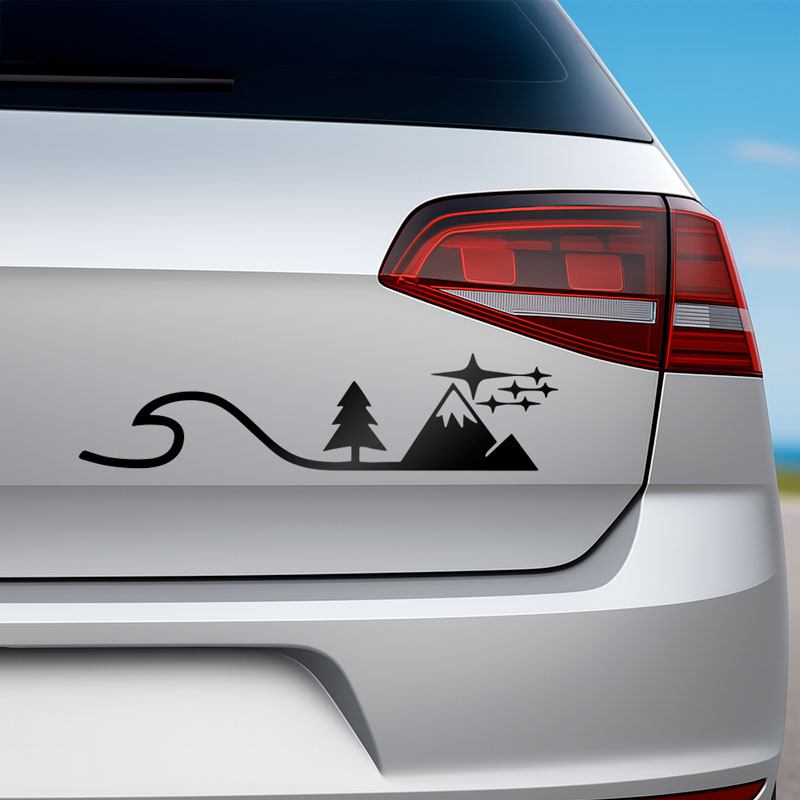Wave, Pine Tree and Mountains Decal 0