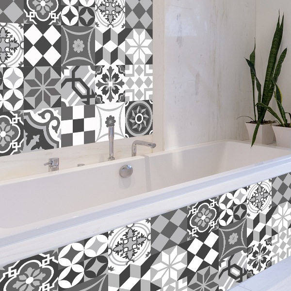 Kit 48 wall Tile stickers black and white