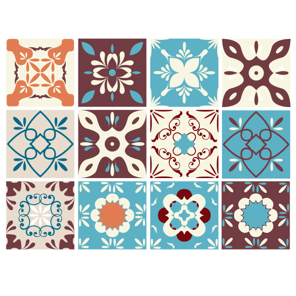 Wall Stickers: Kit 48 peel tile retro