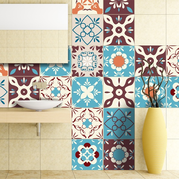 Wall Stickers: Kit 48 peel tile retro