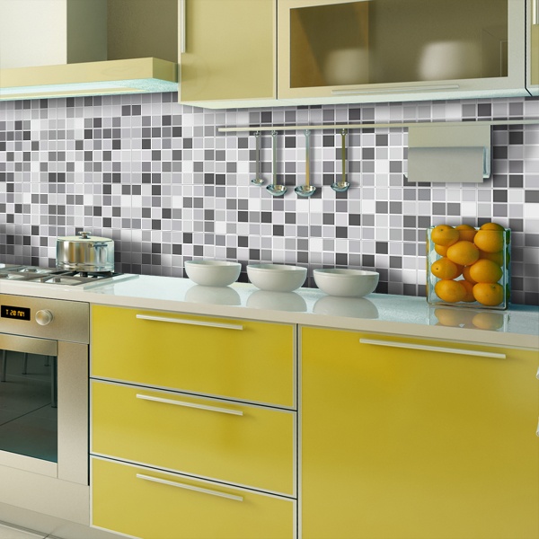 Wall Stickers: Kit 48 wall Tile stickers grey mosaic