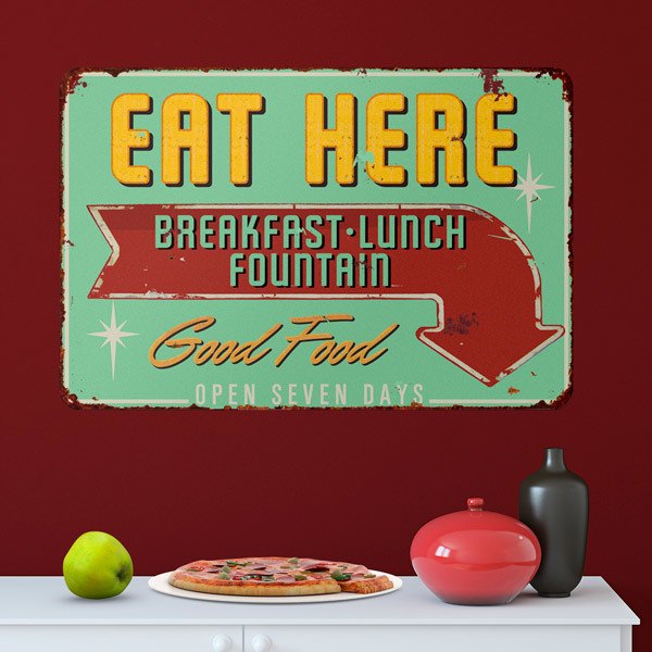 Wall Stickers: Eat Here Good Food Vintage Sign