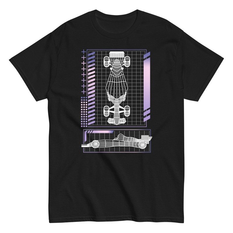 T-shirts: Technical Blueprint of Formula 1 Car in Top and Si