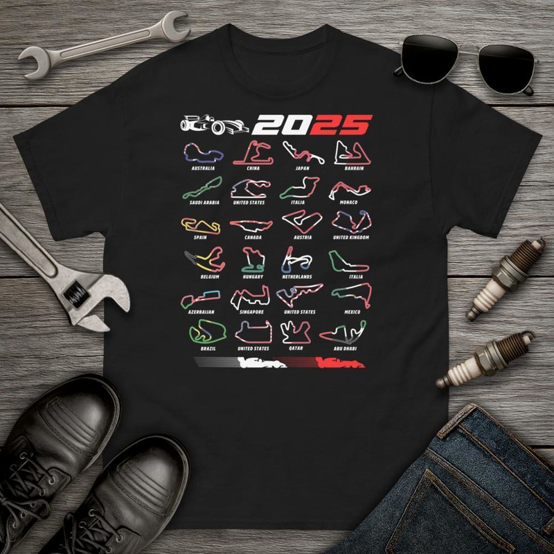 T-shirts: Formula 1 Circuits with National Flags 2025