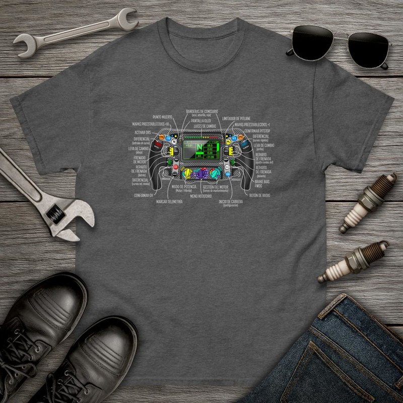 T-shirts: Formula 1 Steering Wheel with Detailed Controls