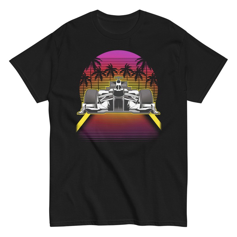 T-shirts: Vintage Formula 1 Car T-shirt with Sunset and Palm