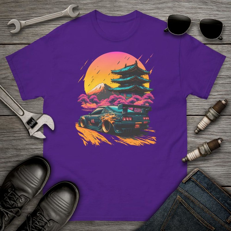 T-shirts: T-shirt of Tuning Drifting Car with Japanese Templ