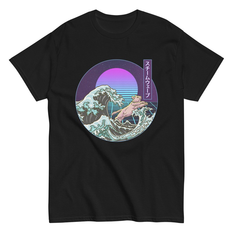 T-shirts: Cat on Kanagawa Wave Vaporwave