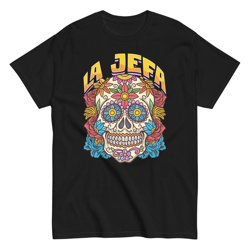T-shirts: T-Shirt La Jefa with skull and flowers