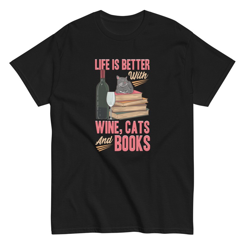 T-shirts: Wine, Cats and Books Delight