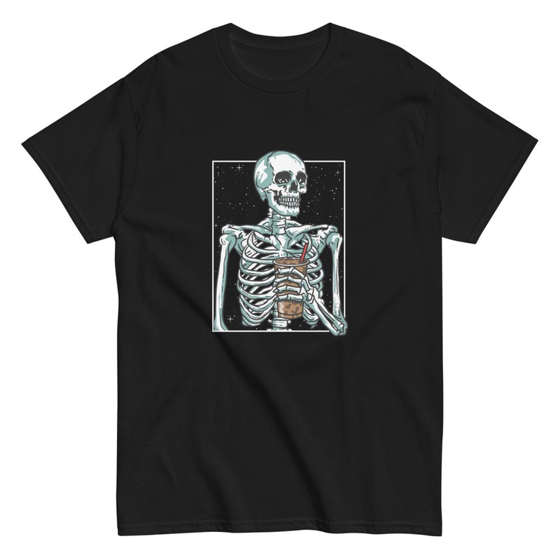 T-shirts: Skeleton Drinking Iced Coffee