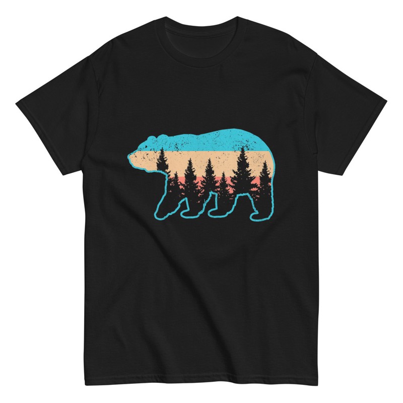 T-shirts: Bear Silhouette with Trees Vintage