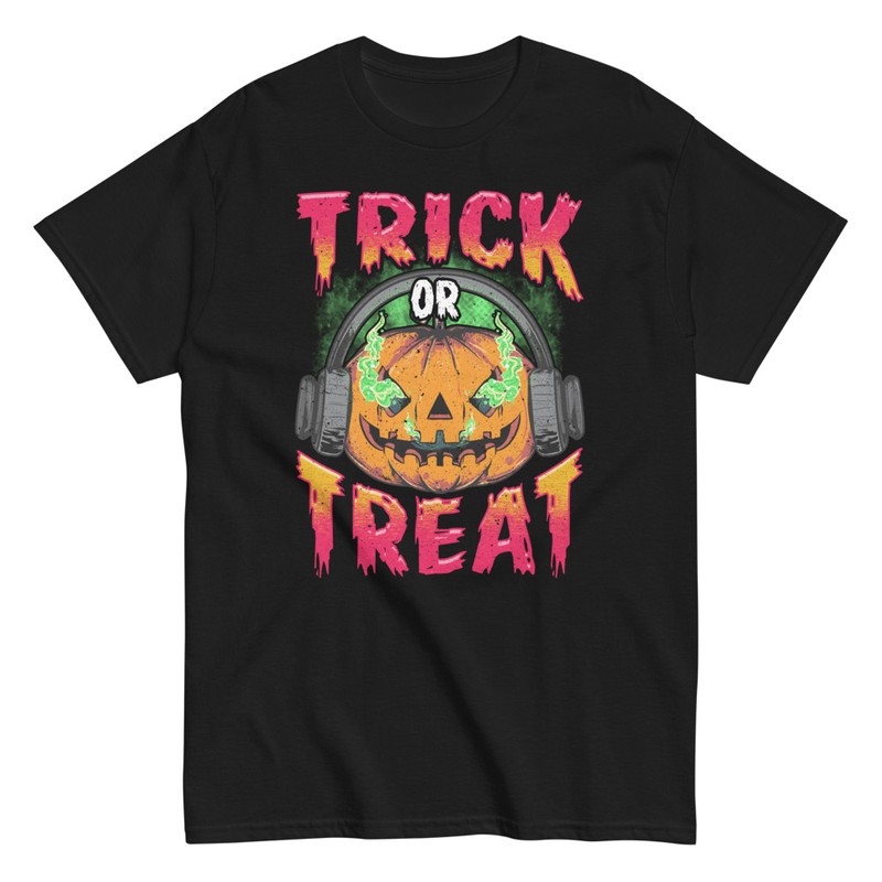 T-shirts: Trick or Treat with Pumpkin and Headphones