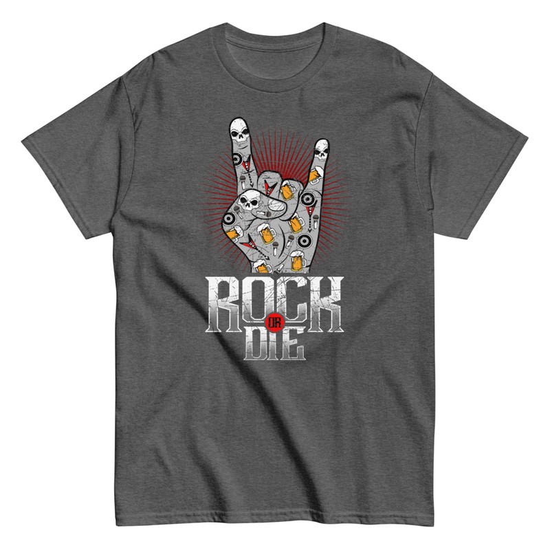 T-shirts: Rock or Die Skull and Beer Horns Hand T-Shirt