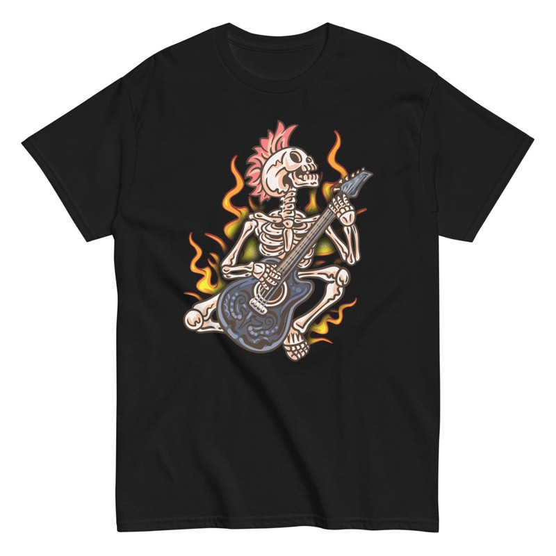 T-shirts: Skeleton Punk Guitarist on Fire