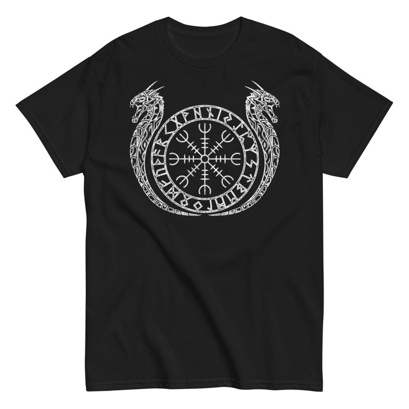 T-shirts: Viking Runes Circle and Dragons