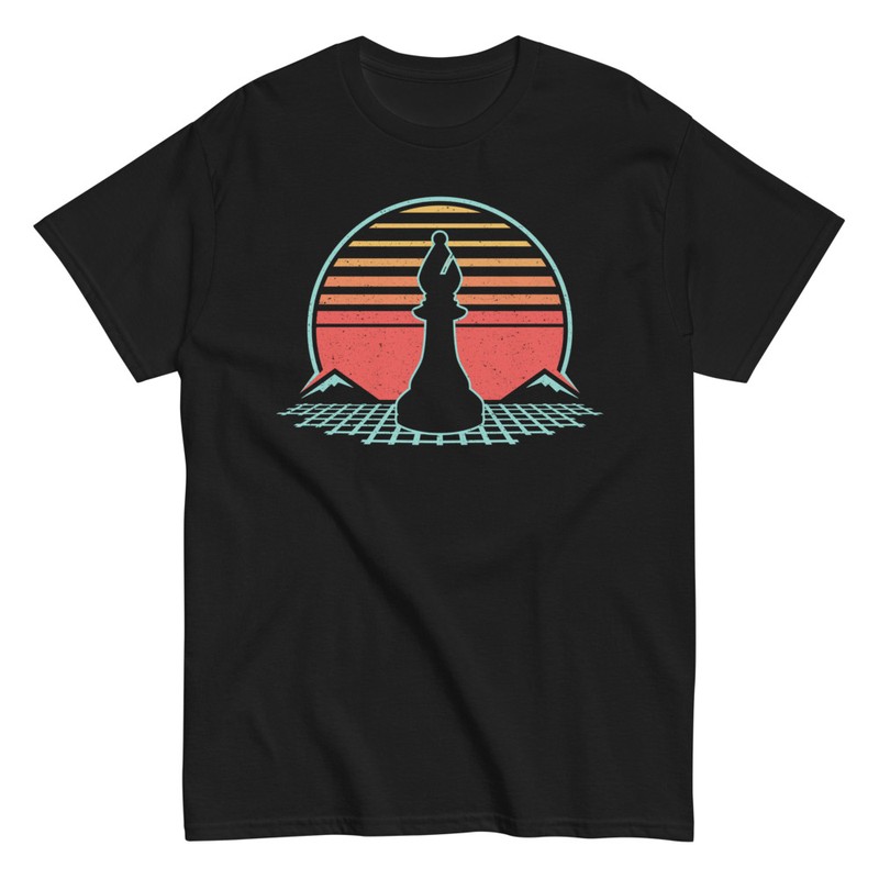 T-shirts: Chess Bishop Silhouette Retro 80s