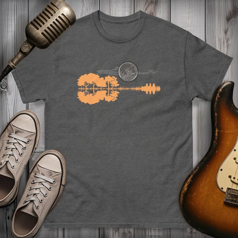 T-shirts: Guitar Landscape Full Moon