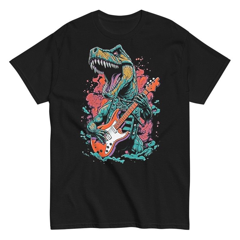 T-shirts: Rocker T-Rex with Electric Guitar