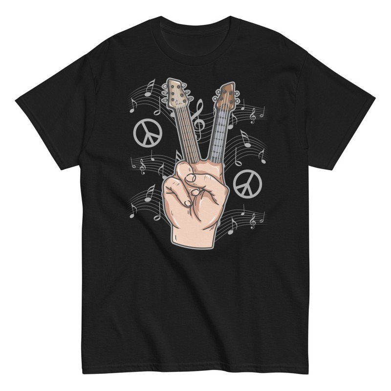 T-shirts: Peace and Love Symbol with Guitars