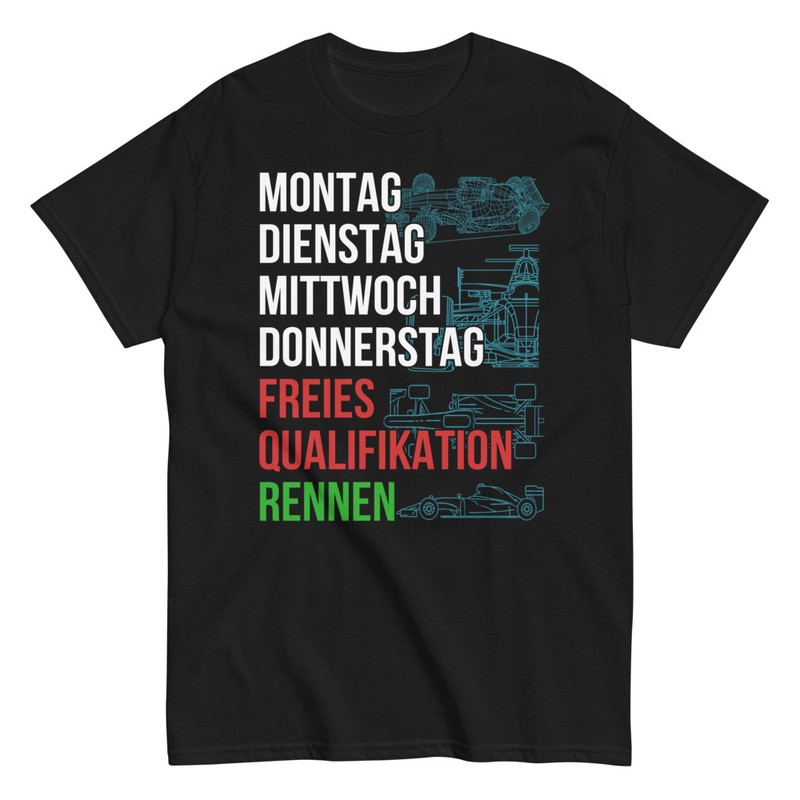T-shirts: Race Calendar with Automotive Text