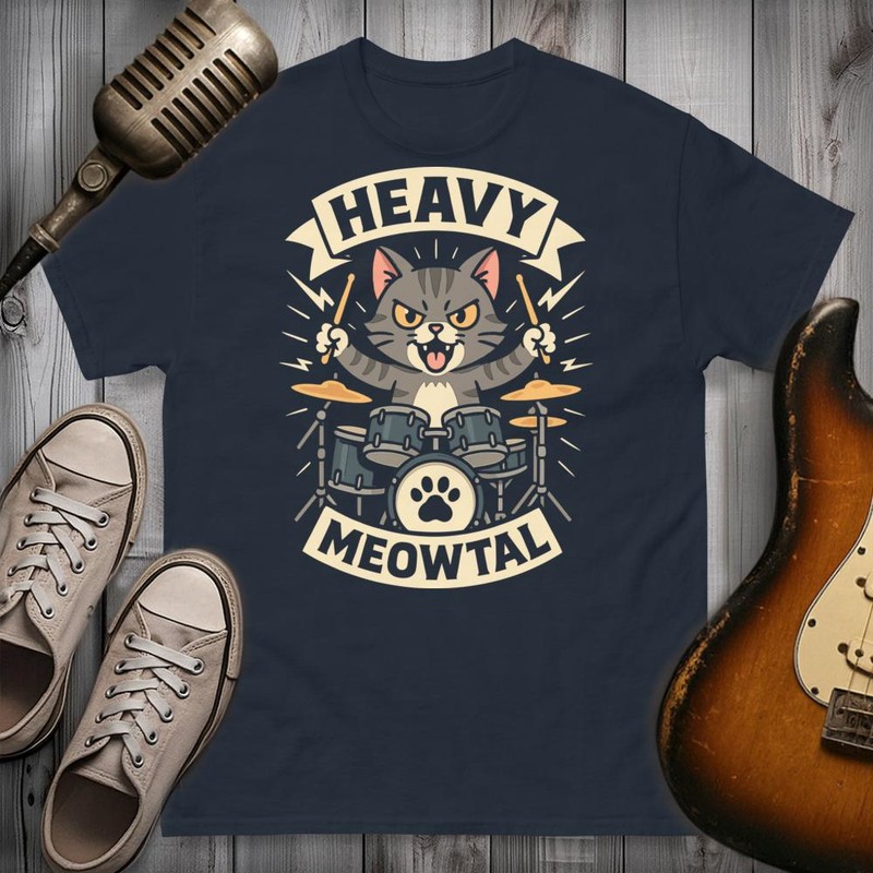 T-shirts: Heavy Metal Drum Cat Fun