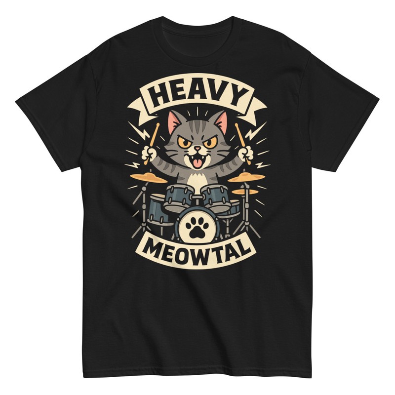 T-shirts: Heavy Metal Drum Cat Fun