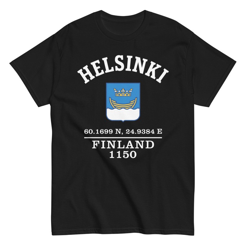 T-shirts: Helsinki Coordinates and Crest Finland