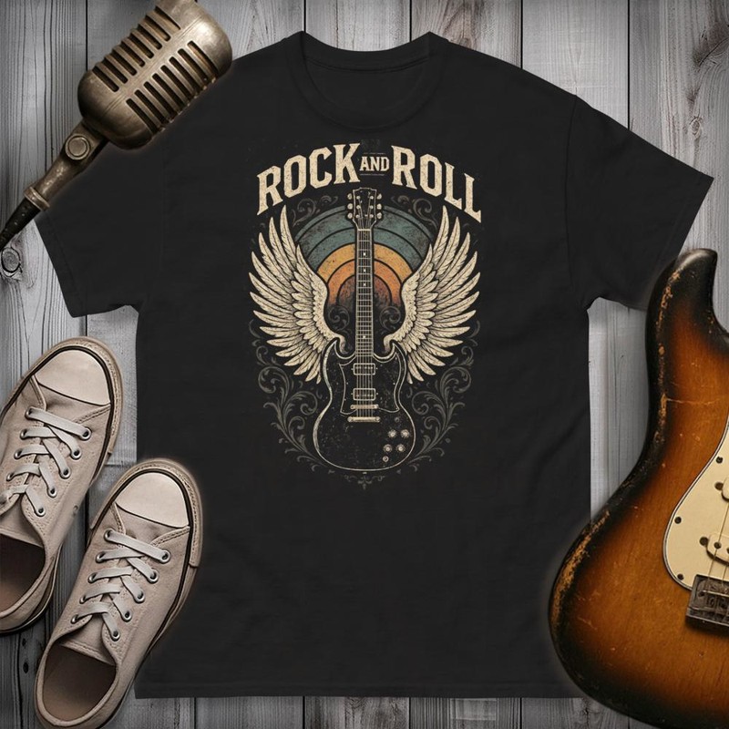 T-shirts: Guitar with Wings Rock and Roll