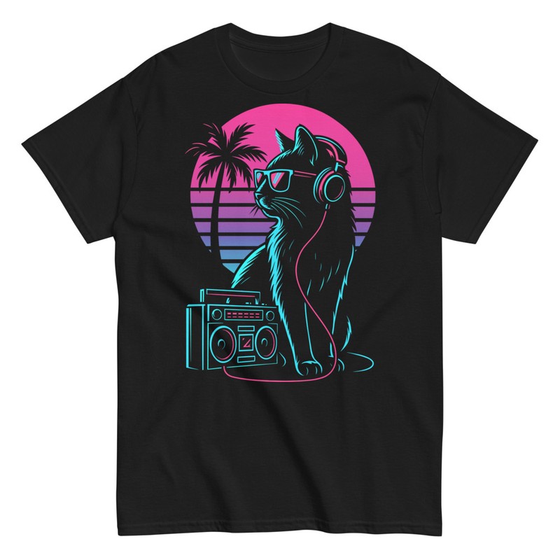 T-shirts: Vaporwave Sunset Cat