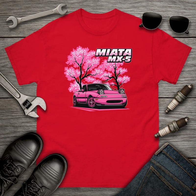 T-shirts: Miata MX-5 in Pink with Flowers