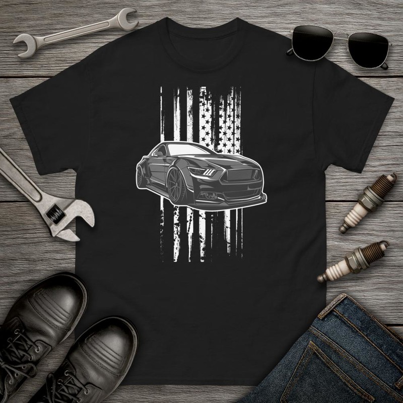 T-shirts: Stylized Car with Vertical Stripes and Stars