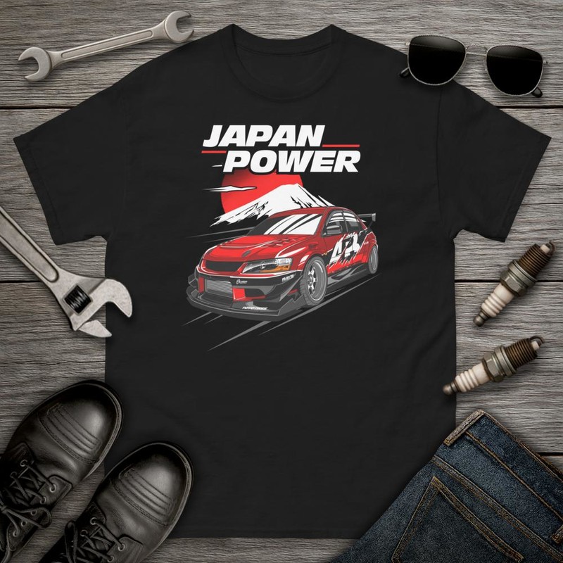 T-shirts: Red Racing Car with JAPAN POWER Text