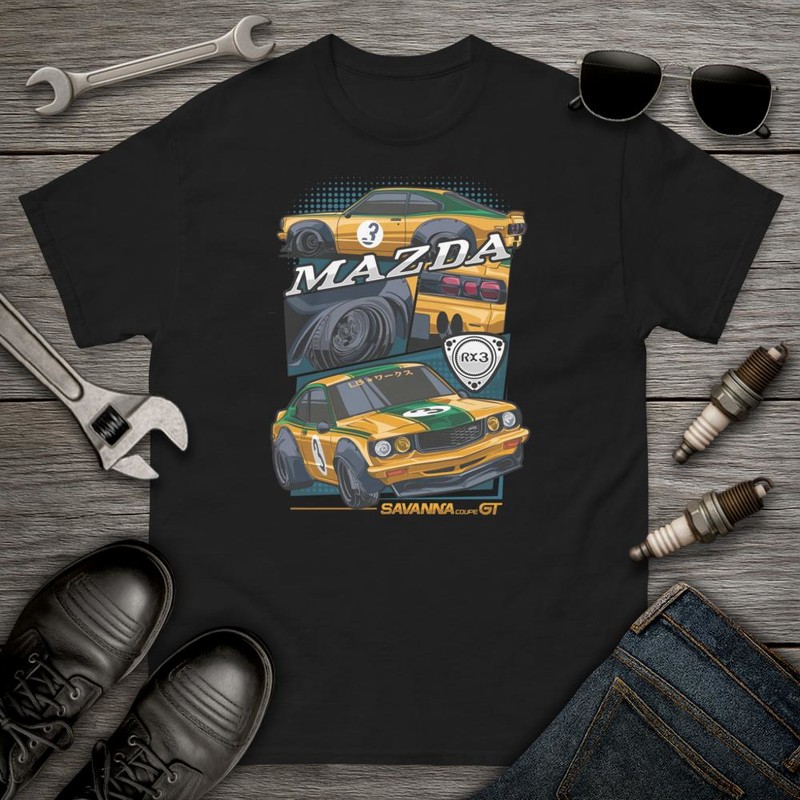 T-shirts: Mazda RX-3 with Number 3 and Competition Logos