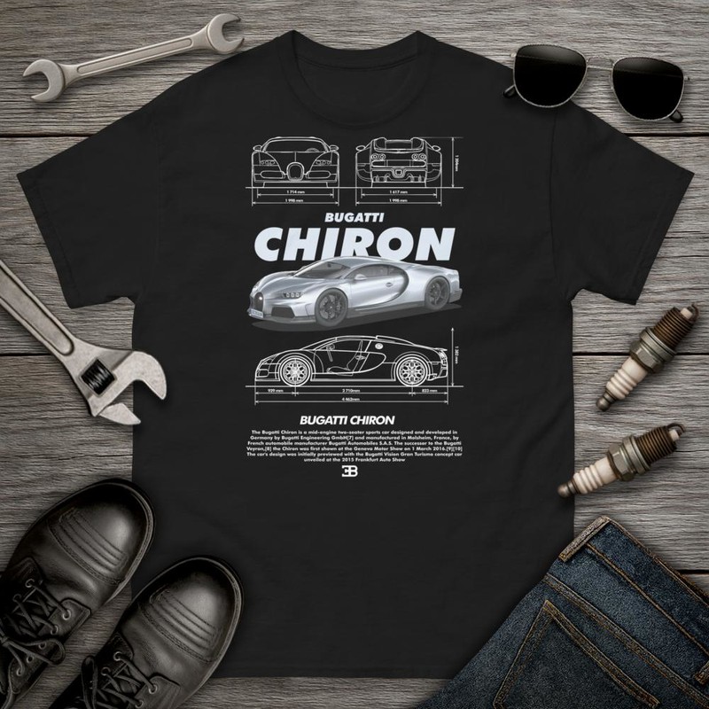 T-shirts: Technical Illustration of the Bugatti Chiron with 