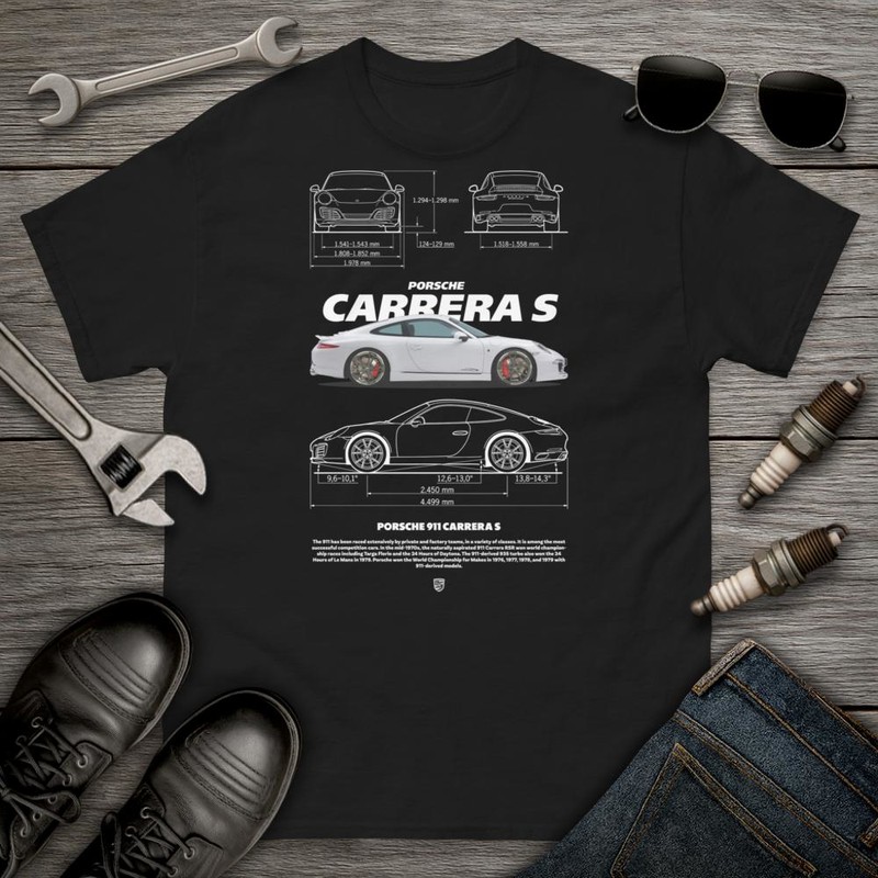 T-shirts: Porsche 911 Carrera S with Technical Details